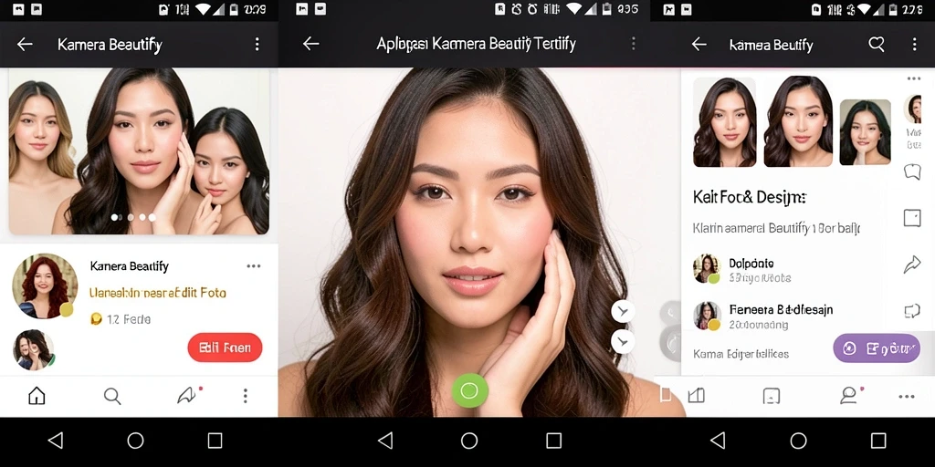 Antarmuka aplikasi 47F dengan berbagai fungsi Kamera Beautify yang mudah digunakan.