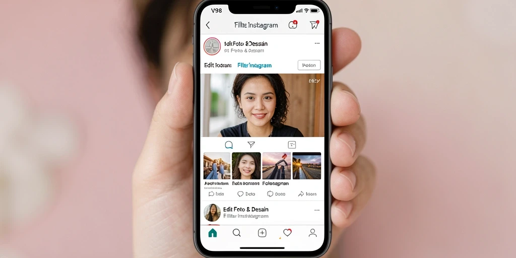 Antarmuka V98 menampilkan berbagai pilihan filter Instagram yang menarik.